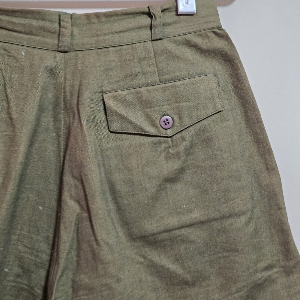 Vintage Brettons 100% cotton tailored bermuda pleated  kaki green short - Picture 6 of 12